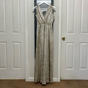 LuLu’s floor-length event gown. Color gold. Size Medium.
